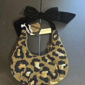 From India to you cheetah beaded shoulder Bag with velvet strap